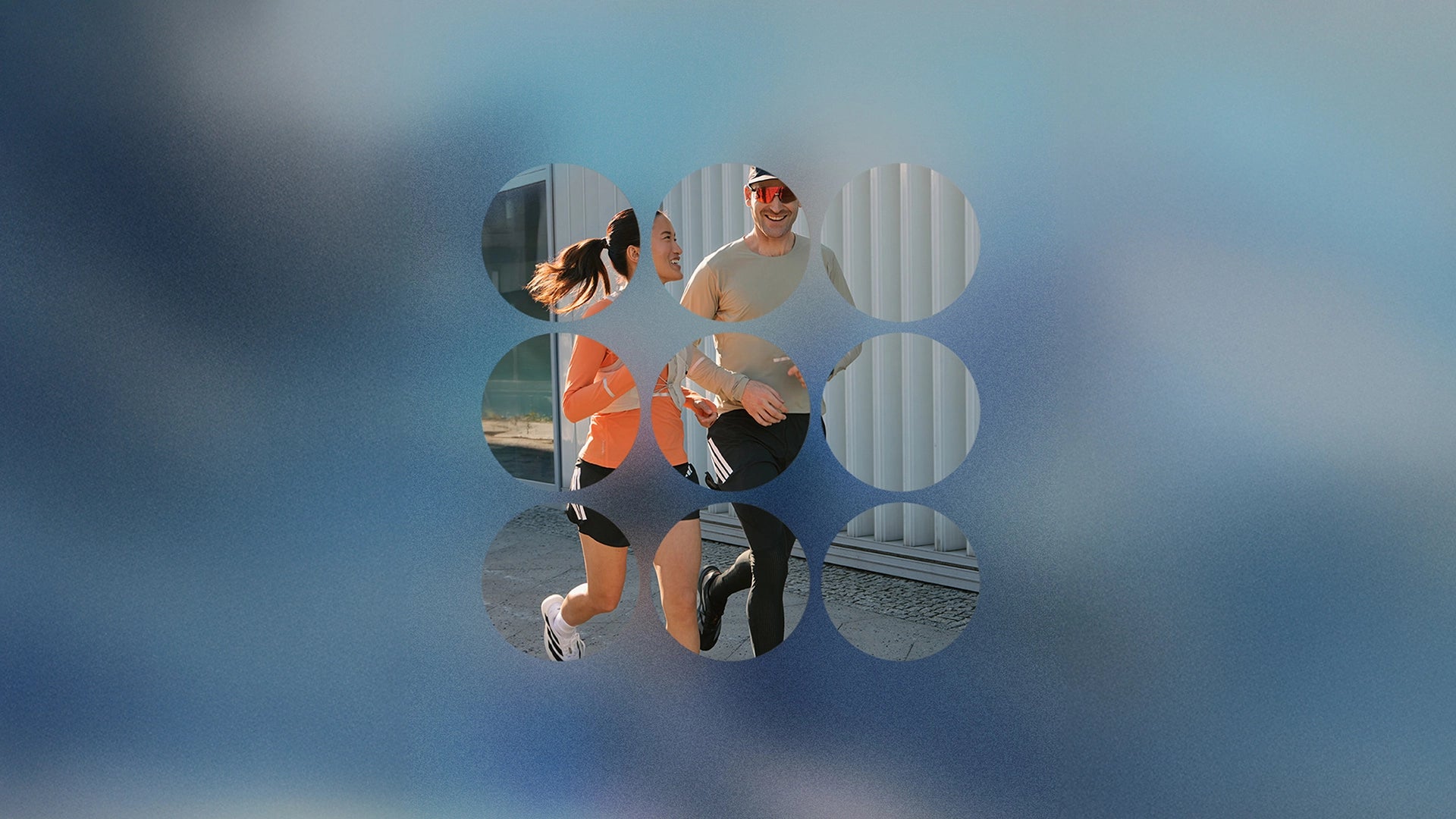 Charger la vidéo : A man and a woman, both athletic, get ready for a run, followed by action shots of them running.