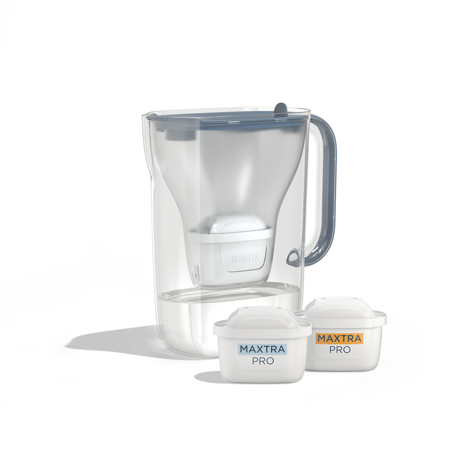 BRITA Style Essential in blue with two MAXTRA PRO filter cartridges.