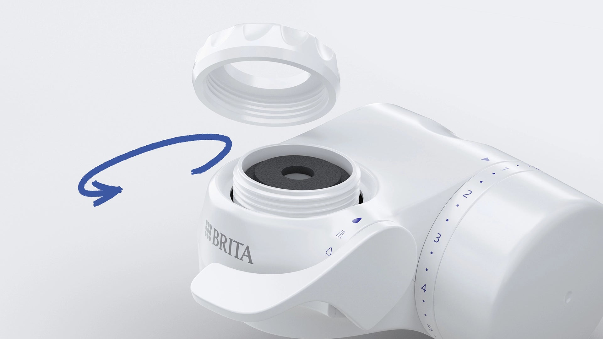 Installation step showing adapter ring placement on the BRITA ON TAP filter